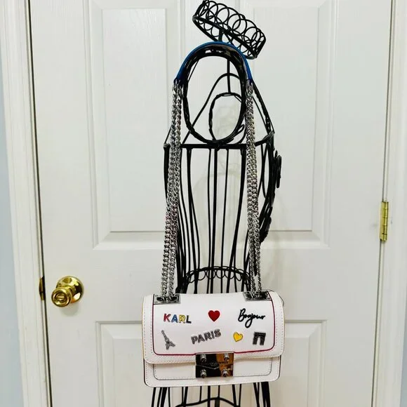 KARL LAGERFELD PARIS STUDDED EMBELLISHED RHINESTONE SMALL CROSSBODY BAG - Picture 2 of 14